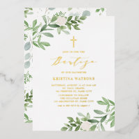 Watercolor Greenery and White Flowers Bautizo