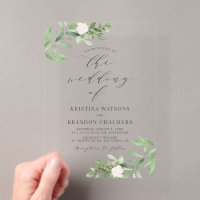 Watercolor Greenery and White Flowers Grey Wedding