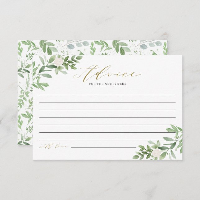 Watercolor Greenery and White Flowers New Parents Advice Card (Front/Back)