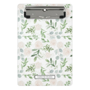 Watercolor Greenery and White Flowers Pattern Mini Clipboard