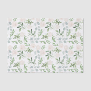 Watercolor Greenery and White Flowers Pattern Tissue Paper