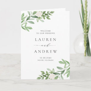 Watercolor Greenery and White Flowers Wedding Programme