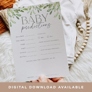 Watercolor Greenery Baby Predictions Game Card