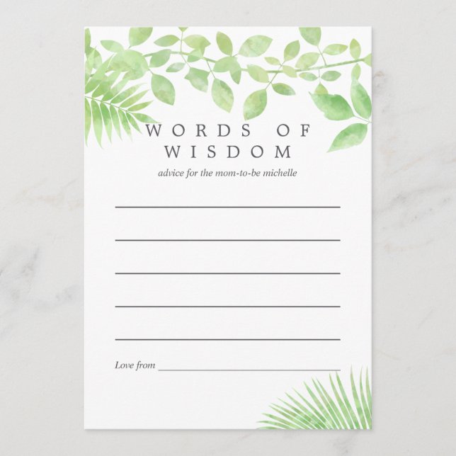 Watercolor Greenery Baby Shower Advice for Mother Card (Front)