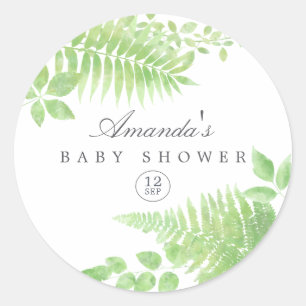 Watercolor Greenery Baby Shower Classic Round Sticker