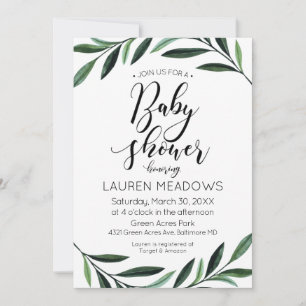 Watercolor Greenery Baby Shower Invitation