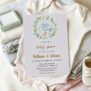 Watercolor Greenery Baby Shower Invitation