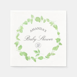 Watercolor Greenery Baby Shower Napkin
