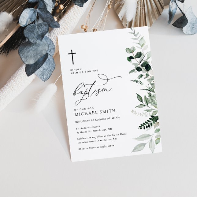 watercolor greenery baptism invitation (Creator Uploaded)