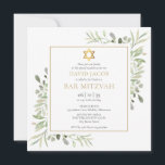 Watercolor Greenery Bar Mitzvah Bat Mitzvah Invitation<br><div class="desc">Featuring delicate watercolor leaves and an elegant gold star of David,  this chic bar or bat mitzvah invitation can be personalised with your special information,  with a silver sage background on the reverse. Designed by Thisisnotme©</div>