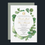 Watercolor Greenery Bar Mitzvah Bat Mitzvah Invitation<br><div class="desc">Featuring delicate watercolour eucalyptus leaves and an elegant gold star of David,  this chic gender neutral bar or bat mitzvah invitation can be personalised with your special information,  with a silver sage background on the reverse. Designed by Thisisnotme©</div>