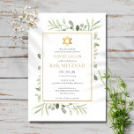 Watercolor Greenery Bar Mitzvah Bat Mitzvah Invitation<br><div class="desc">Featuring delicate watercolor leaves and an elegant gold star of David,  this chic bar or bat mitzvah invitation can be personalised with your special information,  with a silver sage background on the reverse. Designed by Thisisnotme©</div>