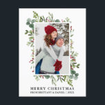 Watercolor Greenery Berries Couple Christmas Postcard<br><div class="desc">Elegant Watercolor Winter Greenery Merry Christmas Couple Photo Holiday Postcard includes eucalyptus leaves and red holly berries.</div>