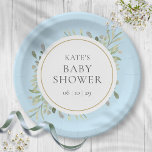 Watercolor Greenery Blue Baby Boy Shower Paper Plate<br><div class="desc">Featuring delicate watercolor leaves,  these modern blue baby boy shower,  sprinkle or couples shower paper plates can be personalised with your special event details. Designed by Thisisnotme©</div>