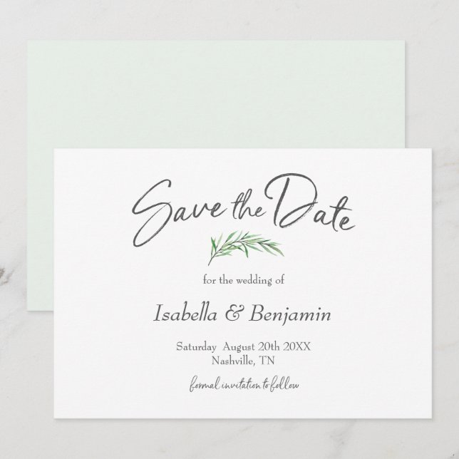 Watercolor Greenery Boho Save The Date Invitation (Front/Back)
