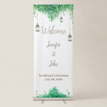 Watercolor greenery border with hanging lanterns