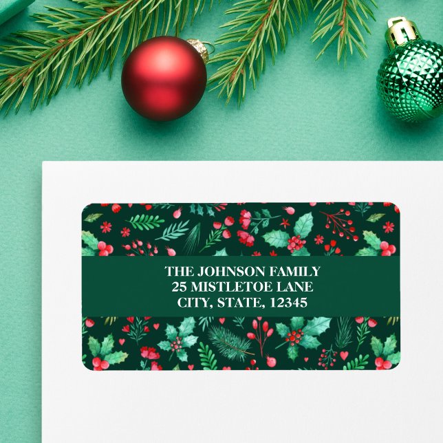 Watercolor Greenery Botanical Floral Christmas  Label (Watercolor Greenery Christmas Label)