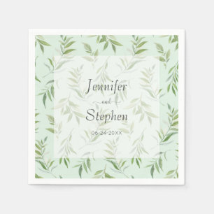 Watercolor Greenery Botanical Pale Green Wedding Napkin