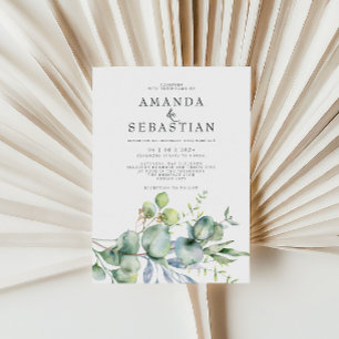 Watercolor Greenery Bouquet Winter Wedding Party  Invitation