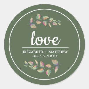 Watercolor Greenery Branches Green Wedding  Classic Round Sticker