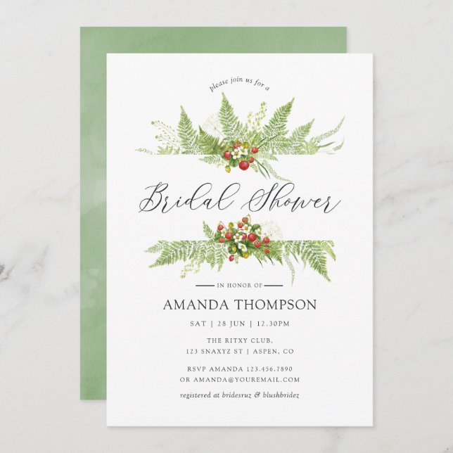 Watercolor Greenery Bridal Shower Invitation (Front/Back)