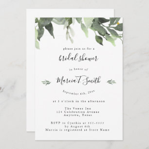 Watercolor Greenery Bridal Shower Invitations