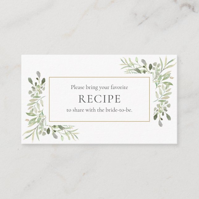 Watercolor Greenery Bridal Shower Recipe Enclosure Card (Front)