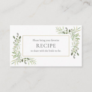 Watercolor Greenery Bridal Shower Recipe Enclosure Card