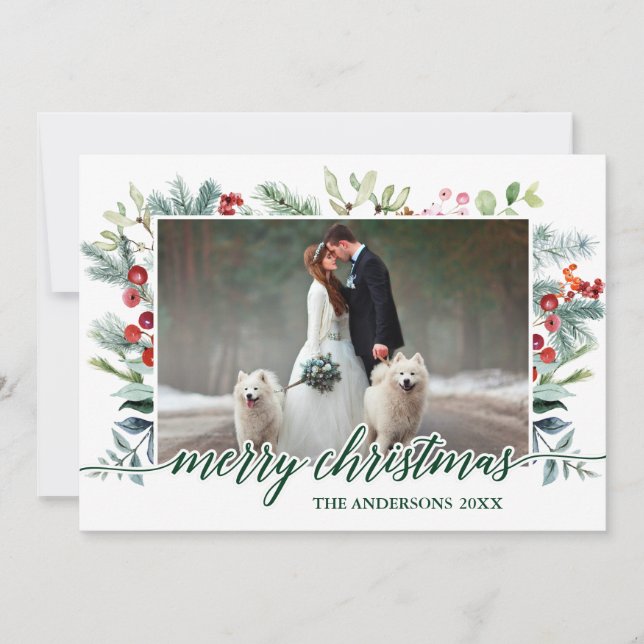 Watercolor Greenery Calligraphy Christmas Card (Front)