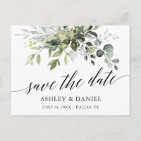Watercolor Greenery Calligraphy Save The Date