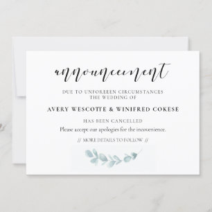 Watercolor greenery cancellation announcement