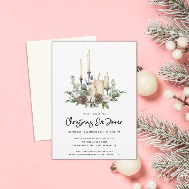 Watercolor Greenery Candles Christmas Party Invite (Creator Uploaded)