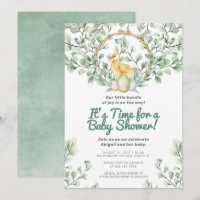 Watercolor Greenery Chick & Nest Baby Shower