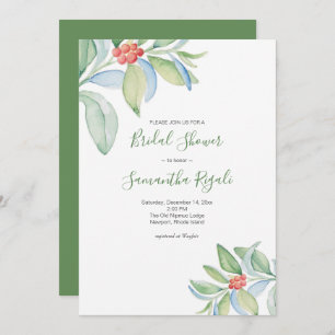 Watercolor Greenery Christmas Bridal Shower Invitation