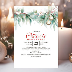 Watercolor Greenery Christmas Brunch Invitation