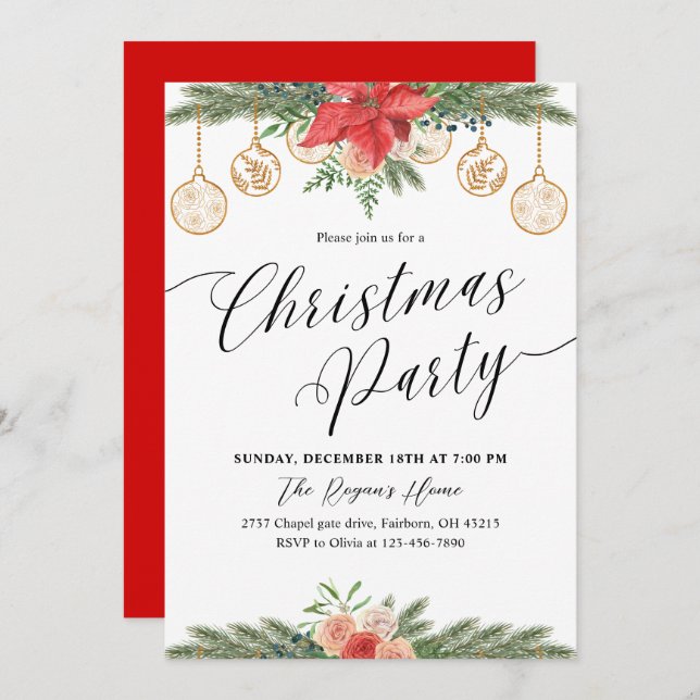 Watercolor Greenery Christmas Party  Invitation (Front/Back)