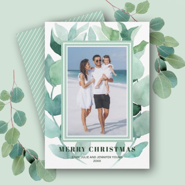 Watercolor Greenery Christmas Photo Holiday Card (Creator Uploaded)