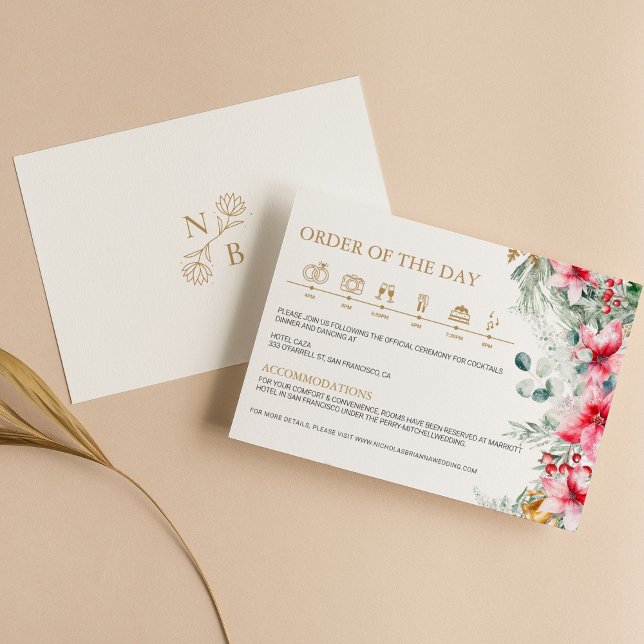 Watercolor Greenery Christmas Wedding Timeline Enclosure Card (Creator Uploaded)