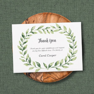 Watercolor Greenery Circle Foliage Funeral Thank You Card