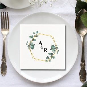 Watercolor Greenery Couple Monogram Wedding Paper Napkin