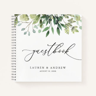 Watercolor Greenery Custom Wedding Guestbook Notebook