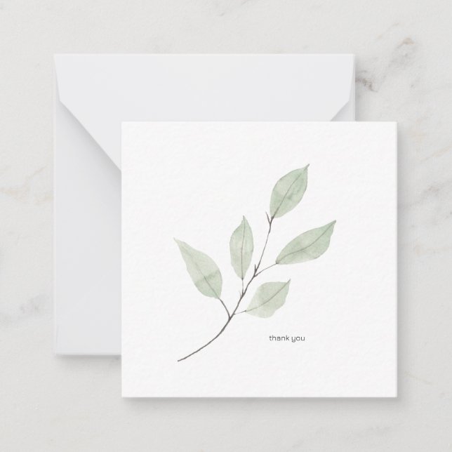 Watercolor Greenery Custom White Square Thank You Card (Front)