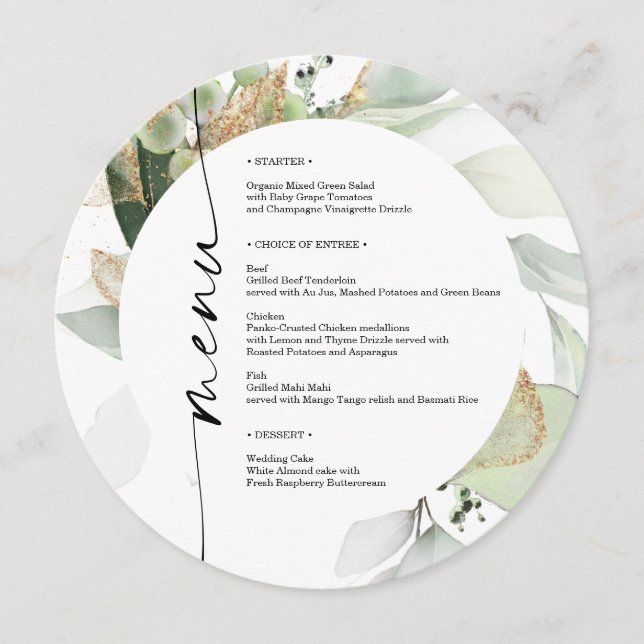Watercolor Greenery Double Sided Wedding Menu (Front)