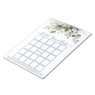 Watercolor Greenery Dusty Blue Bridal Shower Bingo Notepad