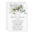 Watercolor Greenery Dusty Blue Heart Bridal Shower