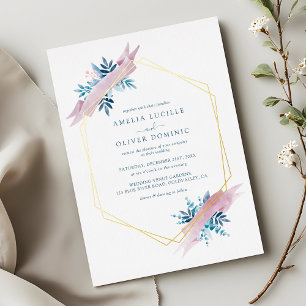 Watercolor Greenery Dusty Blue Wedding Gold