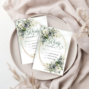 Watercolor Greenery Dusty Green Botanical Wedding RSVP Card