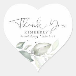 Watercolor Greenery Elegant Calligraphy Thank You Heart Sticker