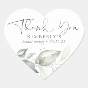 Watercolor Greenery Elegant Calligraphy Thank You Heart Sticker
