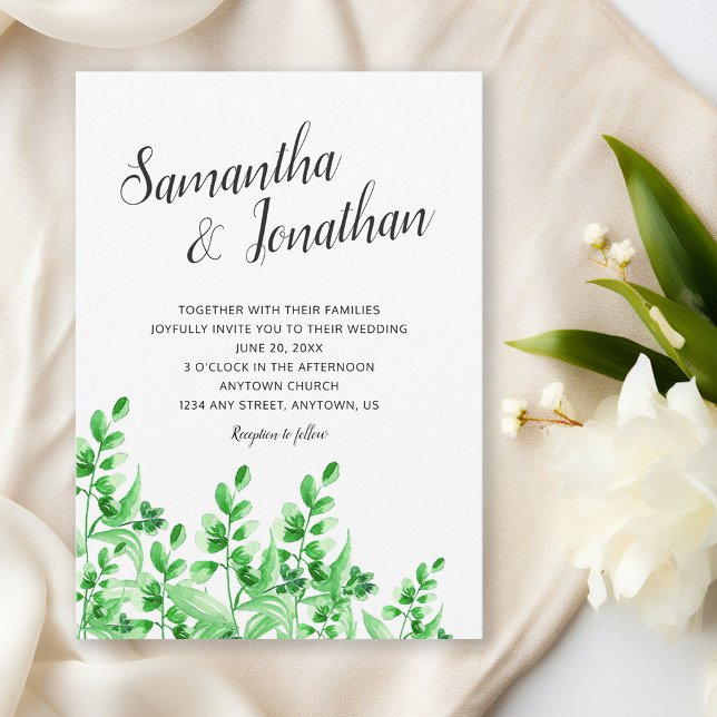 Watercolor Greenery Elegant Calligraphy Wedding Invitation (Creator Uploaded)